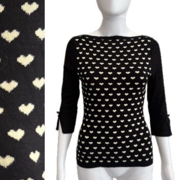 Banned Apparel Sweaters - Vintage Banned Apparel Heart Sweater Womens Size Small 3/4 Bow Tie Boatneck